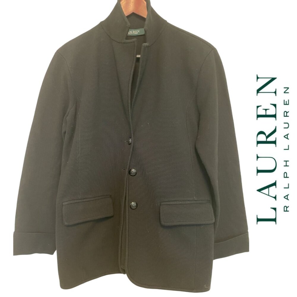 Lauren by Ralph Lauren | Black sweater coat knit blazer, Size PL